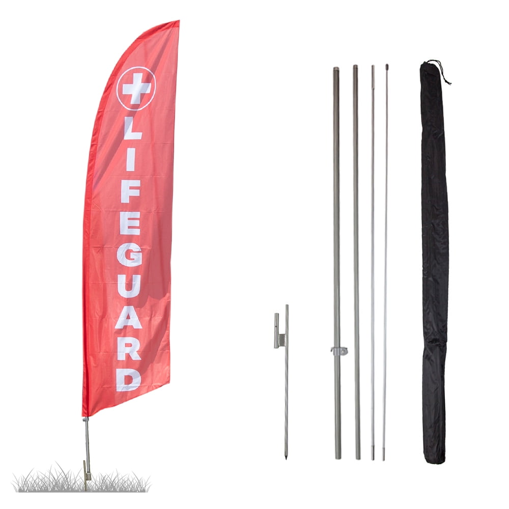 Vispronet Lifeguard Feather Flag Kits - 13.5ft Swooper Flag Pole Set with a Ground Stake – Great for Businesses, Storefronts, Sales - Printed in The USA…