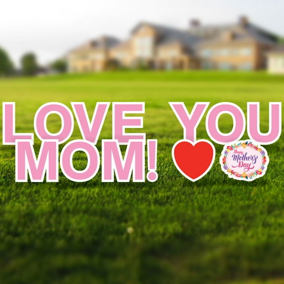 Vispronet Love You Mom Yard Sign with Stakes, Mother's Day Lawn Letters