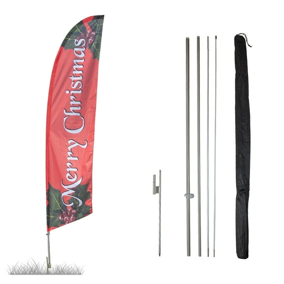 Vispronet Merry Christmas Feather Flag Kit, 13.5ft, Ground Stake, Pole Set