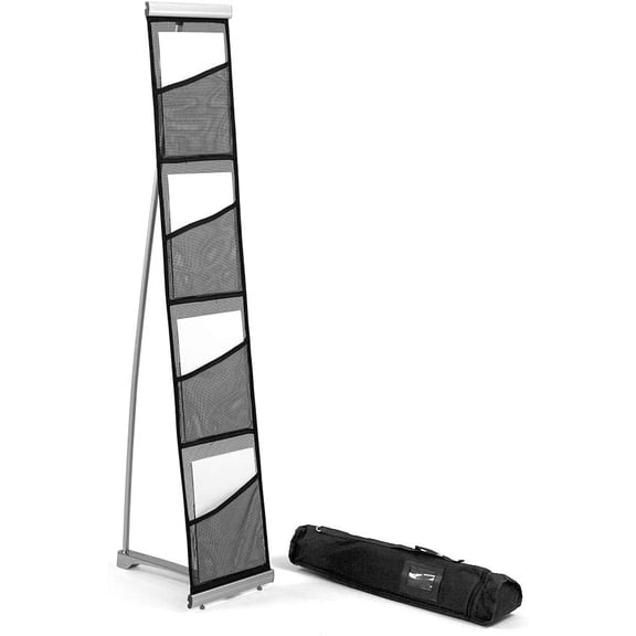 Vispronet Mesh Brochure Holder - 0.9ft x 4.6ft Portable Literature Stand with 4 Pockets & Carrying Bag, Collapsible Literature Rack For Businesses, Standing Brochure Holder, Vendor Booth Supplies