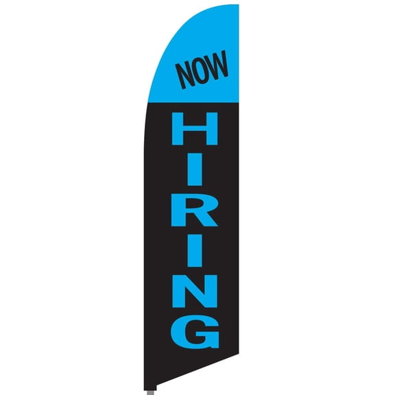 Vispronet Now Hiring Blue and Black Feather Flag, 2.6ft x 11.2ft, Flag Only