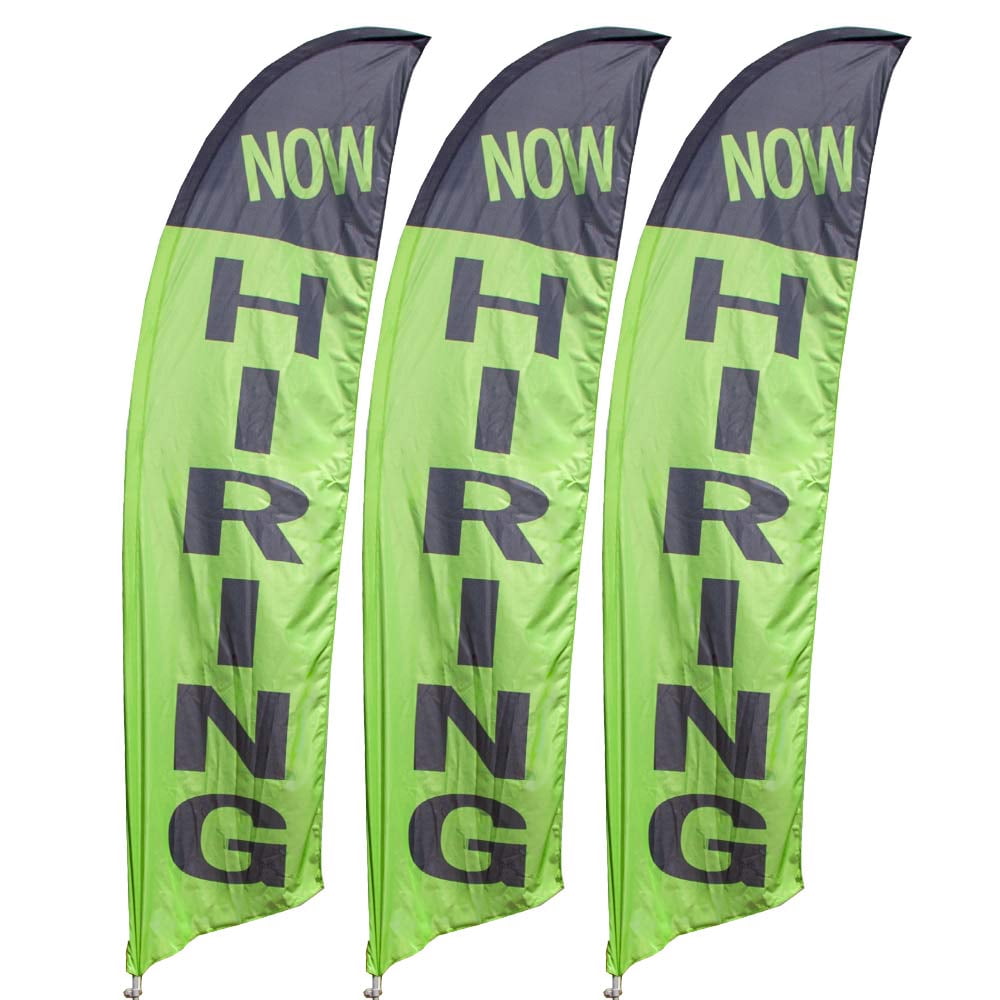 Vispronet Now Hiring Feather Flag 3 Pack, 13.5ft, Green and Black