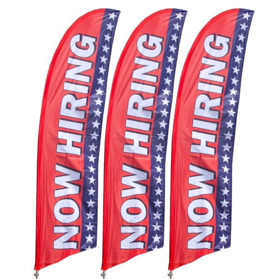 Vispronet Now Hiring Feather Flag 3 Pack, 13.5ft, Red, White, and Blue