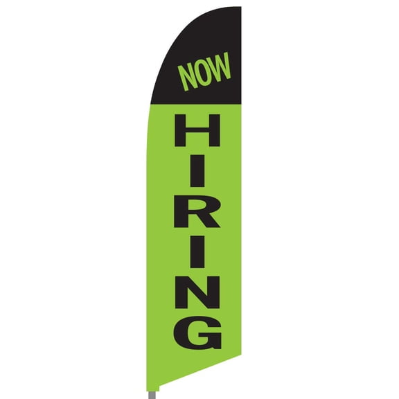 Vispronet Now Hiring Green and Black Feather Flag, 2.6ft x 11.2ft Flag Only