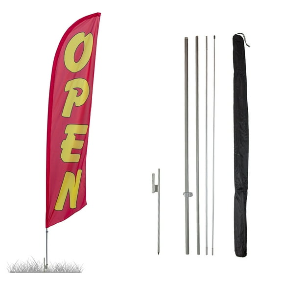 Vispronet Open Flag, 13.5ft Pole Set, Ground Stake, Indoor and Outdoor
