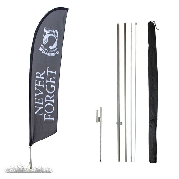 Vispronet - POW MIA Feather Flag Kits- 13.5ft Flag with Pole Set and Ground Stake – Great for Businesses, Storefronts, Sales - Printed in The USA