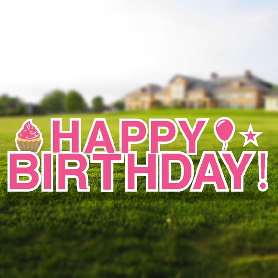 Vispronet Pink 18" Happy Birthday Yard Sign, 17 Piece Letter Set