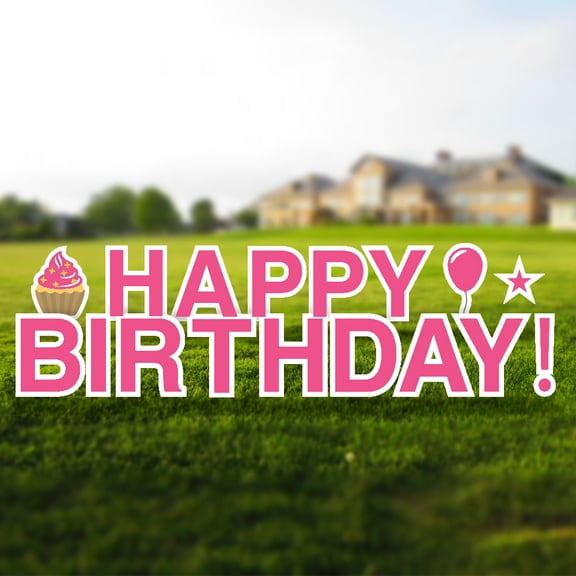 Vispronet Pink 18" Happy Birthday Yard Sign, 17 Piece Letter Set