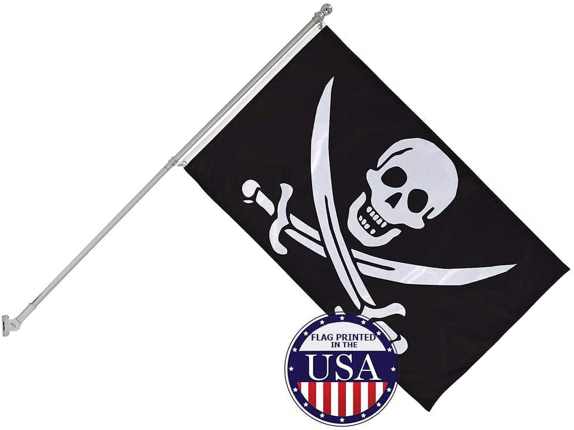 Vispronet 3ft x 5ft Calico Jack Pirate Flag, Banner with 6ft Flagpole ...