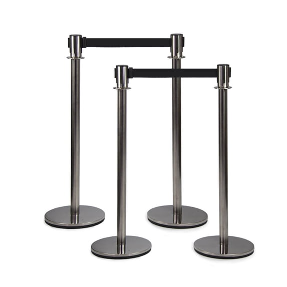 Vispronet Premium Belt Barrier, 4 Poles, 4 Black Belts, Crowd Control Barriers