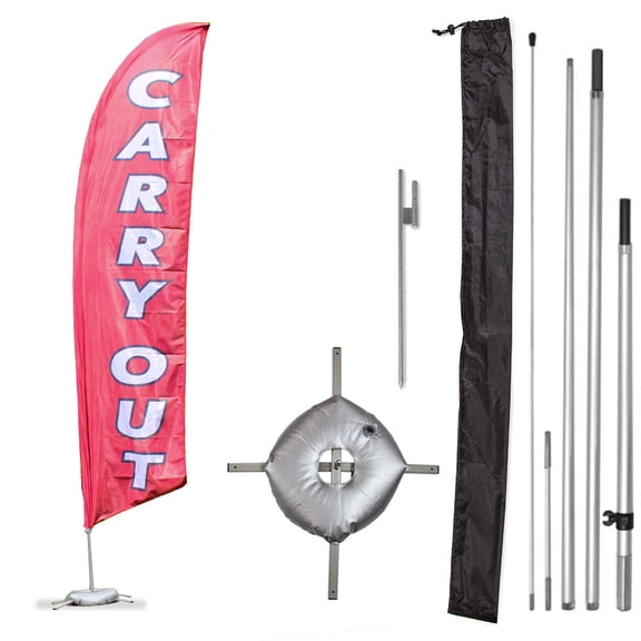 Vispronet Premium Carry Out Feather Flag Kit – 13ft Pole Set, Ground Stake, Cross Base, Weight Bag, and Pole Sleeve Bag – Great for Restaurants, Diners, Shops and Cafes – Printed in The USA…