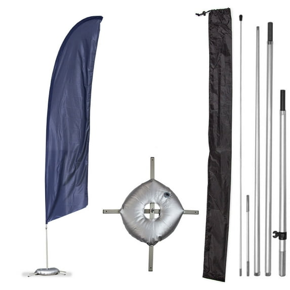 Vispronet - Premium Dark Blue Solid Feather Flag Kit - 13ft Knitted Polyester Swooper Flag with High-Wind Pole Set, Cross Flag Base and Weight Bag - Dyed in The USA