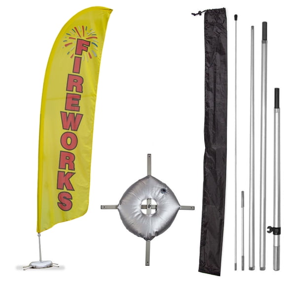 Vispronet Premium Fireworks Feather Flag, 13ft, Cross Base, Weight Bag