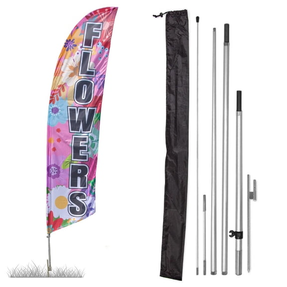 Vispronet Premium Flowers Feather Flag, 13ft, Pole Set, Ground Stake