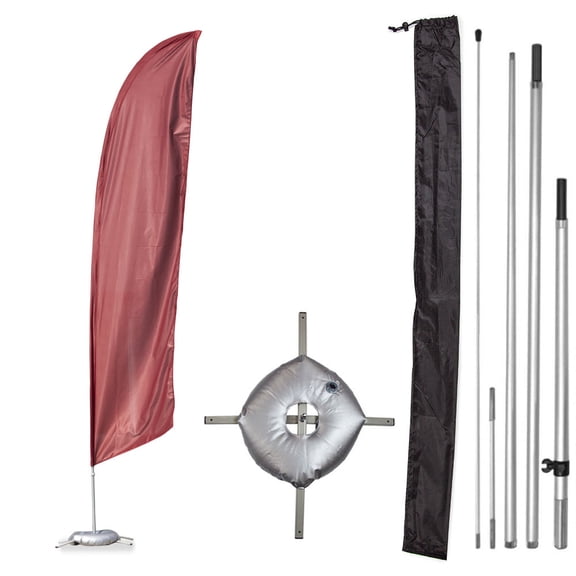 Vispronet - Premium Maroon Solid Feather Flag Kit - 13ft Knitted Polyester Swooper Flag with High-Wind Pole Set, Cross Flag Base and Weight Bag - Dyed in The USA
