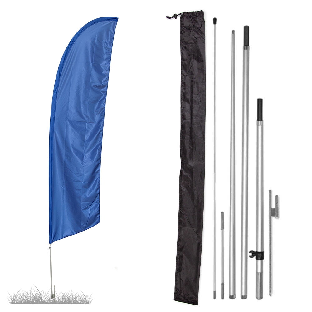 Vispronet - Premium Medium Blue Solid Feather Flag Kit - 13ft Knitted Polyester Swooper Flag with High-Wind Pole Set and Ground Spike - Dyed in The USA
