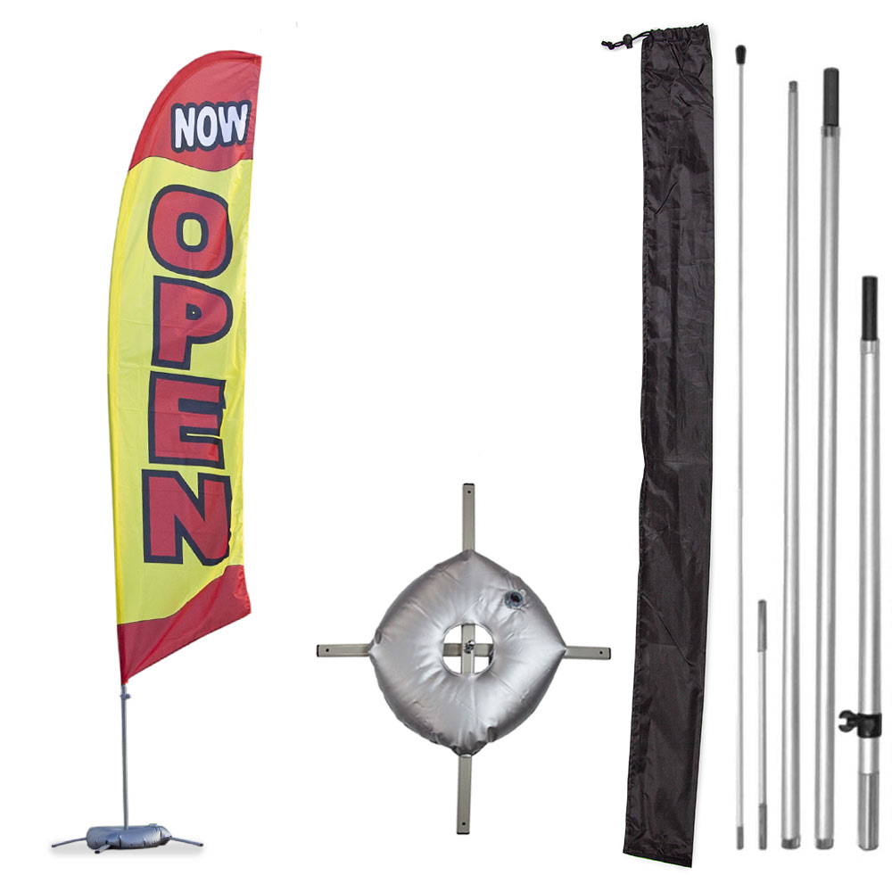 Vispronet Premium Now Open 13ft Flagpole Kit, Cross Base, Weight Bag