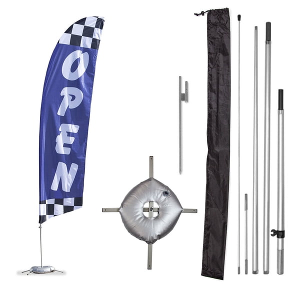 Vispronet Premium Open Flag, 13ft, Ground Stake, Cross Base, Weight Bag