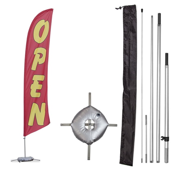 Vispronet Premium Open Flag, 13ft Pole Set, Cross Base, Weight Bag