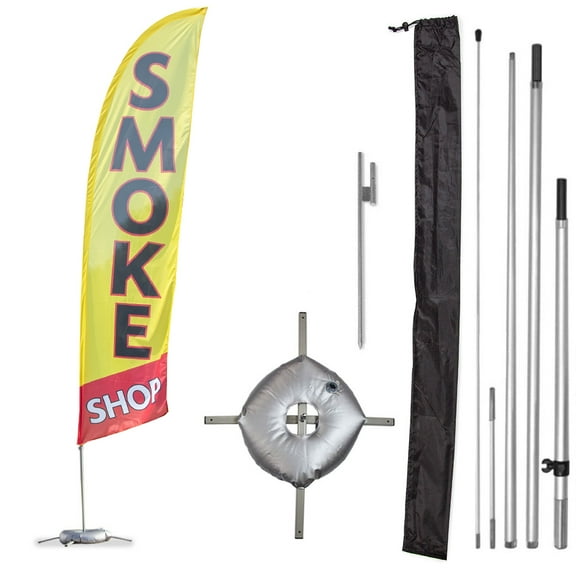 Vispronet Premium Smoke Shop Feather Flag, 13ft, Pole Set with Both Bases