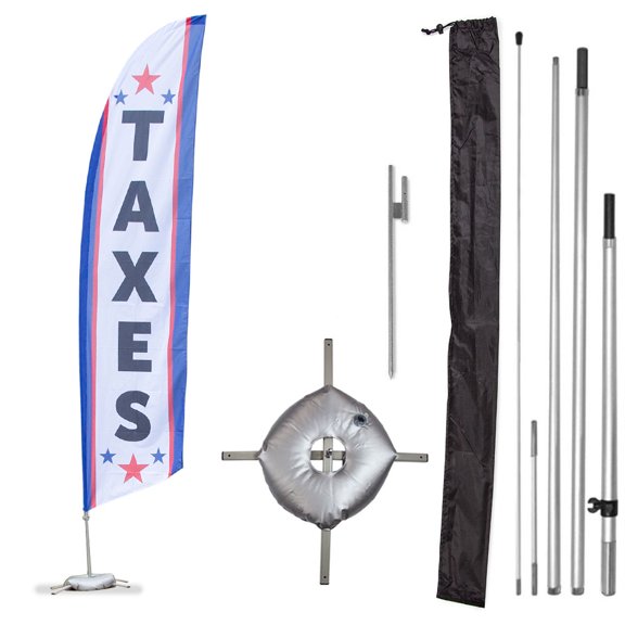 Vispronet Premium Taxes 13' Flag Kit, Cross Base, Weight Bag, Ground Stake