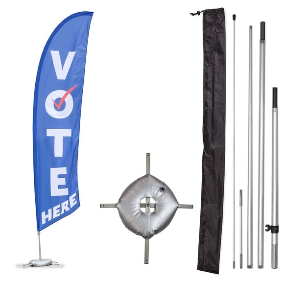 Vispronet Premium Vote Here Feather Flag, 13ft Pole Set, Cross Base, Weight Bag