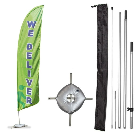 Vispronet Premium We Deliver Feather Flag Kit – 13ft Pole Set, Cross Base, Weight Bag, and Pole Sleeve Bag – Great for Restaurants, Diners, Shops and Cafes – Printed in The USA…