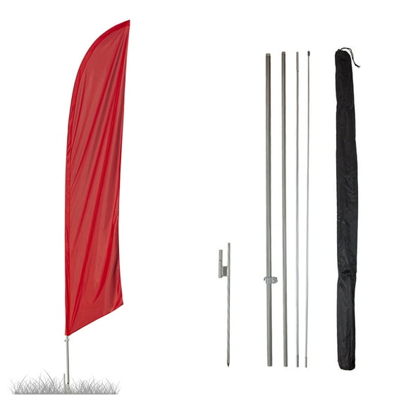 Vispronet - Red Solid Feather Flag Kit - 13.5ft Knitted Polyester Swooper Flag with Pole Set and Ground Spike - Dyed in The USA