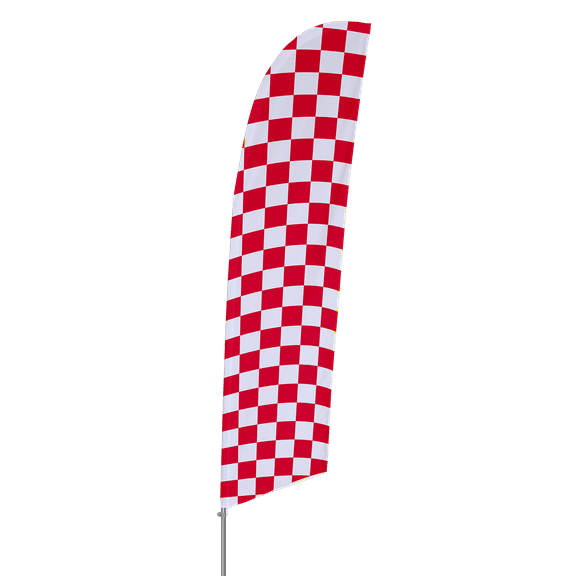 Vispronet Red and White Checkered Feather Flag – Made From Tear-Resistant Knitted Polyester, Visible From Both Sides – 2.6ft x 11.2ft Swooper Flag – Flag Only