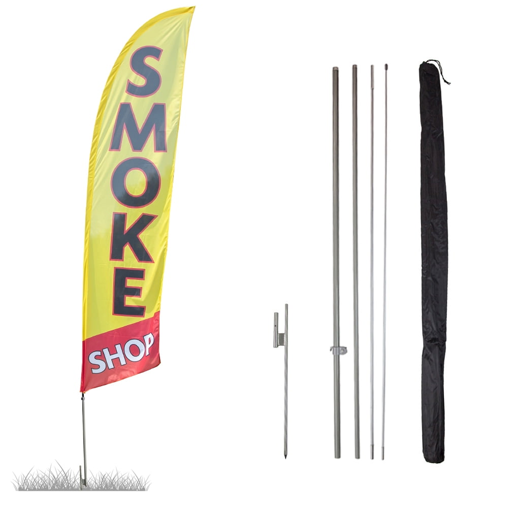Vispronet Smoke Shop Feather Flag, 13.5ft, Pole Set, Ground Spike