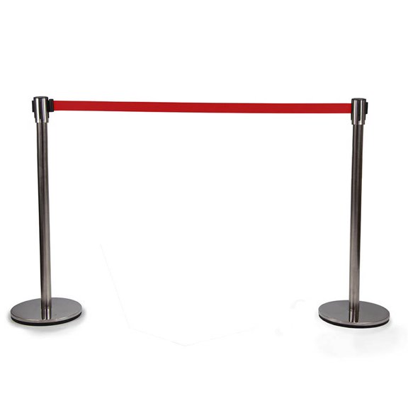 Vispronet Standard Belt Barrier, 2 Poles, 2 Red Belts, Crowd Control Barriers