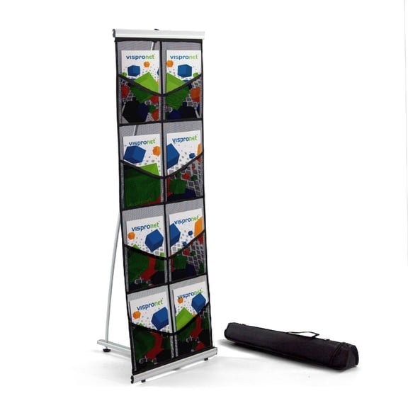 Vispronet Standing Brochure Holder, 1.8ft x 4.6ft Collapsible Mesh Brochure Display Stand, 8 Pockets & Carrying Bag