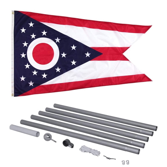 Vispronet - State Flag (Ohio) and 20ft Flagpole with PVC Ground Insert Included - 3ft x 5ft Knitted Polyester Flag, State Flag Collection, Flag Printed in The USA