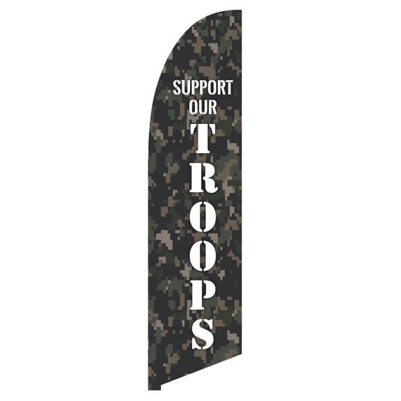 Vispronet Support Our Troops Camo Feather Flag, 2.6ft x 11.2ft, Flag Only