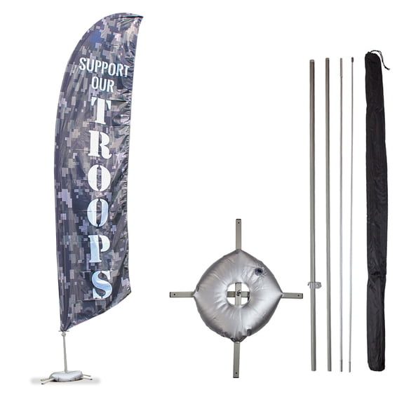 Vispronet Support Our Troops Camo Feather Flag Kit, 13.5ft, Cross Base, Pole Set