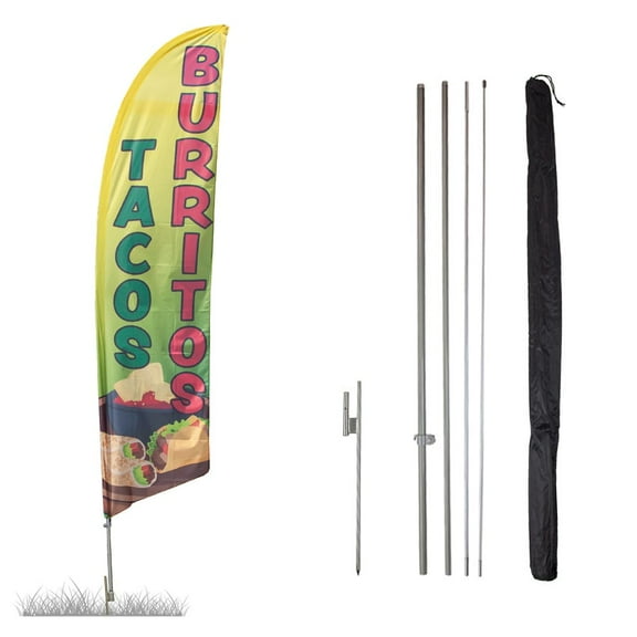 Vispronet Tacos Burritos Feather Flag Kit, 13.5ft, Pole Set, Ground Stake