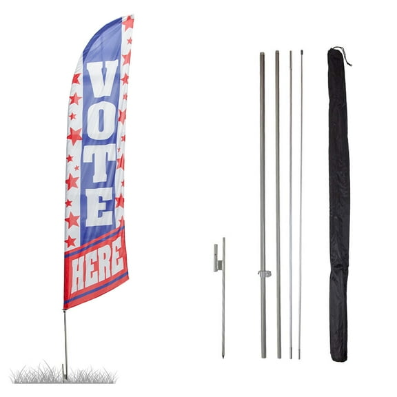 Vispronet Vote Here Feather Flag Kit, 13.5ft Red White & Blue Vote Flag with Pole Set, Ground Stake
