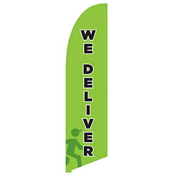 Vispronet We Deliver Feather Flag - Made from Tear-Resistant Polyester, Visible from Both Sides - 2.6ft x 11.2ft Swooper Flag - Flag Only