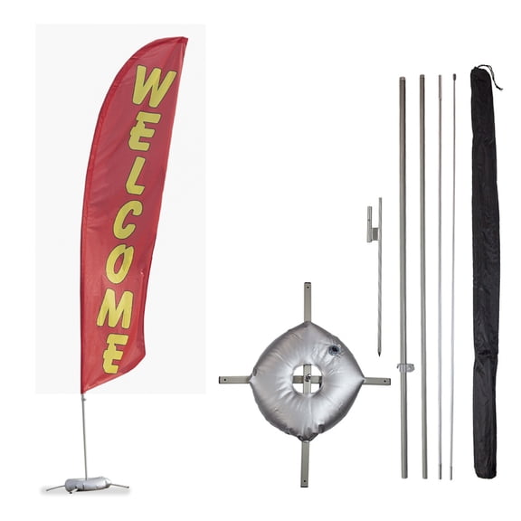 Vispronet Welcome Feather Flag Kit, 13.5ft Red & Yellow Banner Flags with Pole Set, Both Bases