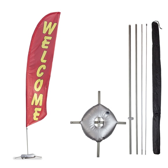 Vispronet Welcome Feather Flag Kit, 13.5ft Red & Yellow Banner Flags with Pole Set & Cross Base