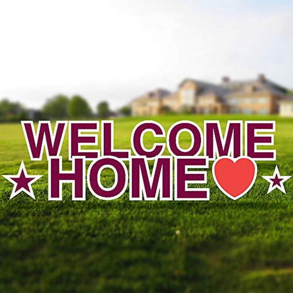 Vispronet Welcome Home Yard Sign with Stakes – Each Letter is 18in Tall – Made from Durable Coroplast - Weather-Resistant Signs and Steel Stakes (Burgundy)