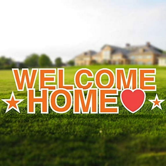 Vispronet Welcome Home Yard Sign with Stakes – Each Letter is 18in Tall – Made from Durable Coroplast - Weather-Resistant Signs and Steel Stakes (Orange)