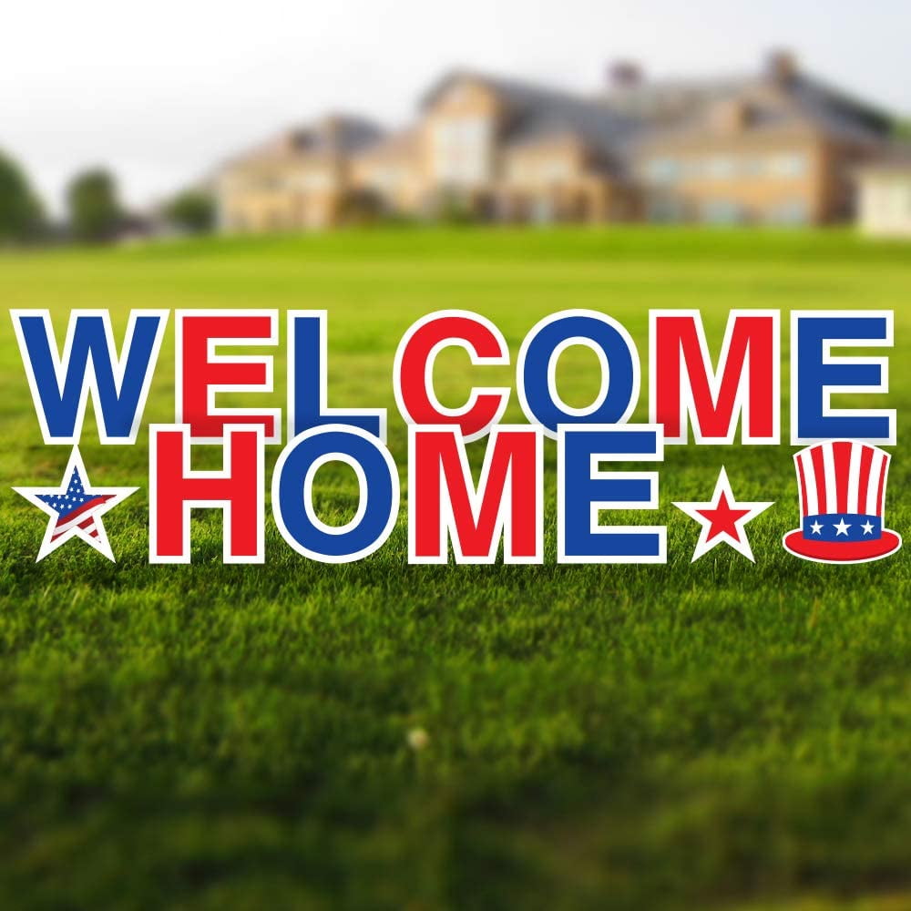 Vispronet Welcome Home Yard Sign with Stakes, 18in Patriotic Yard Letters
