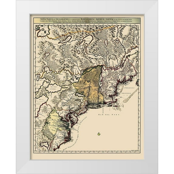 Visscher 12x14 White Modern Wood Framed Museum Art Print Titled - Northeastern Coast North America - Visscher 1745