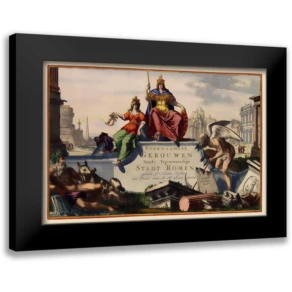 Visscher 14x11 Black Modern Framed Museum Art Print Titled - Rome Italy Title Page - Visscher 1681