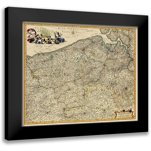 Visscher 14x12 Black Modern Framed Museum Art Print Titled - Benelux Flanders Belgium - Visscher 1680
