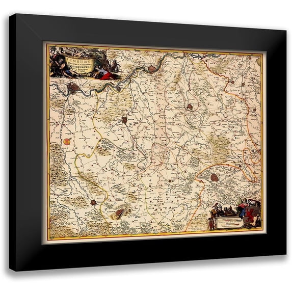 Visscher 14x12 Black Modern Framed Museum Art Print Titled - Benelux Limburg Valkenburg Belgium - Visscher 1680
