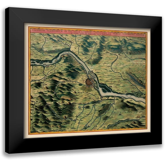 Visscher 14x12 Black Modern Framed Museum Art Print Titled - Vienna Austria Panoramic - Visscher 1683