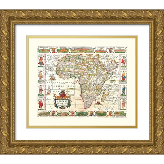 Visscher 14x12 Gold Ornate Wood Framed with Double Matting Museum Art Print Titled - Africa - Visscher