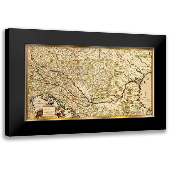 Visscher 14x9 Black Modern Framed Museum Art Print Titled - Eastern Europe Hungary - Visscher 1687